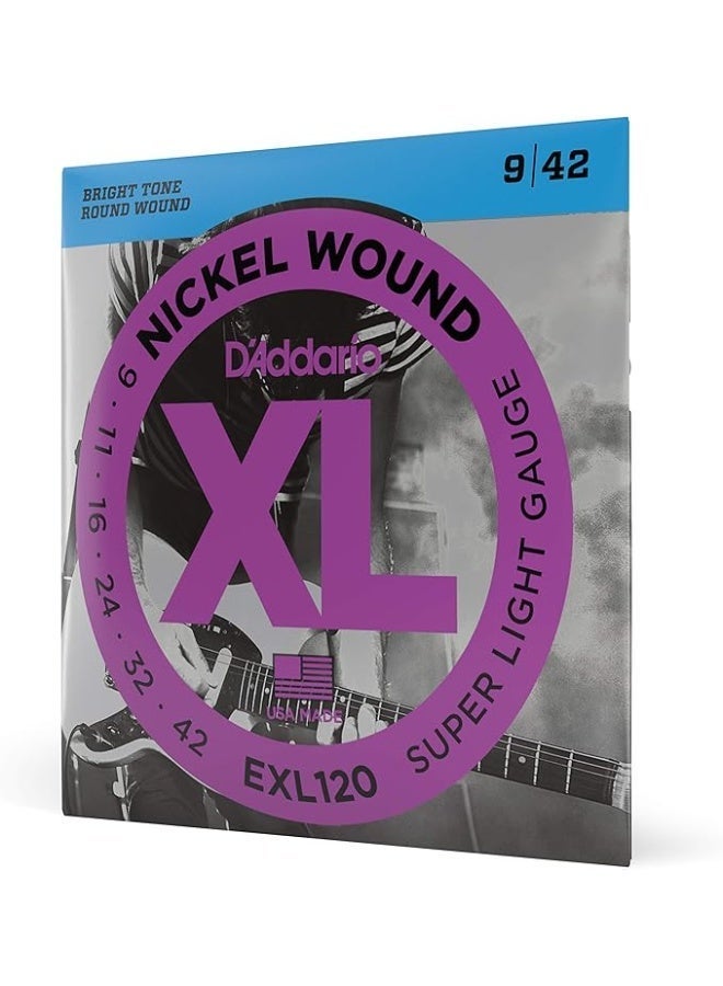 د'اداريو مجموعة أوتار إلكترونية EXL120 (6 أوتار)، مقاس 009-042 فائقة الخفة، نيكل مطلي، نغمة مشرقة - Image 1